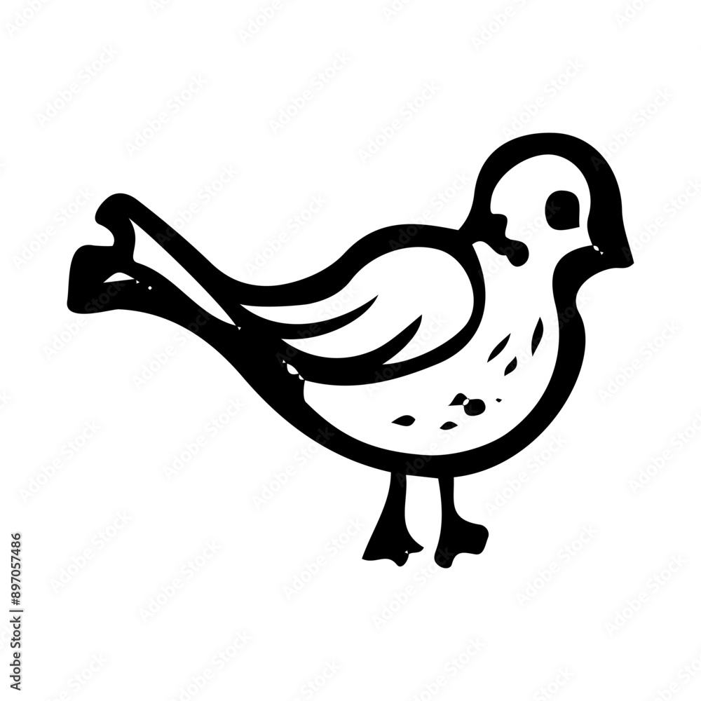 Fototapeta premium Small bird hand drawn in doodle style. Winged flying animal wildlife. Vector line art illustration.