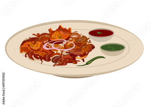 Kanda Bhaji, Onion Bhajiya, Pyaz ke Pakode, Onion fritters, indian fritters, veg fritters, pyaz pakode, pyaz bhajiya, indian breakfast, indian cuisine, indian fried food, green chilli chutney, snacks