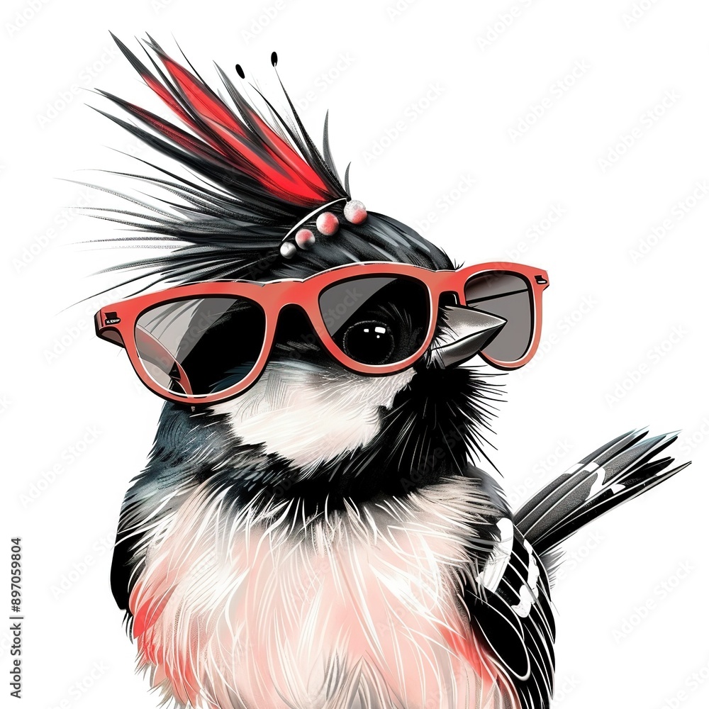 Chickadee Punk animal fashion cartoon isolated whitebackground Chickadee Punk animal fashion cartoon isolated whitebackground