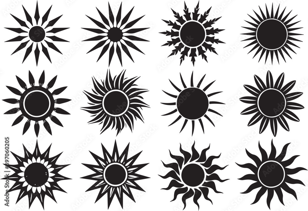 Set sun. Hand drawn vector illustration Set sun. Hand drawn vector illustration