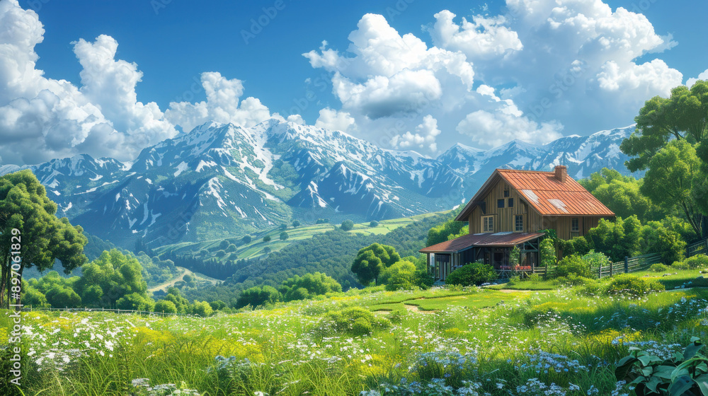 A scenic countryside with a quaint farmhouse nestled among the greenery. A scenic countryside with a quaint farmhouse nestled among the greenery.