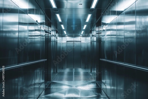 Wallpaper Mural inside of a clean and silvery metallic elevator Torontodigital.ca