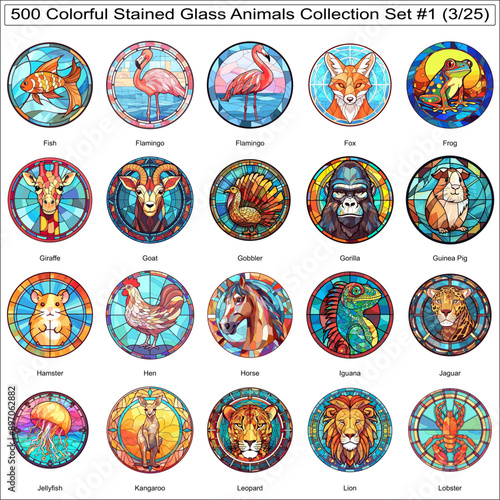 Colorful Stained Glass Cute Animals Bundle Collection Set of 500 Animals Part 3