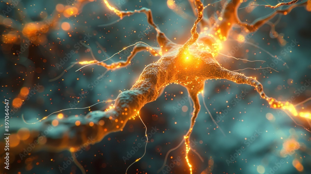 A 3D visualization of brain cells, highlighting the complexity of neural structures A 3D visualization of brain cells, highlighting the complexity of neural structures