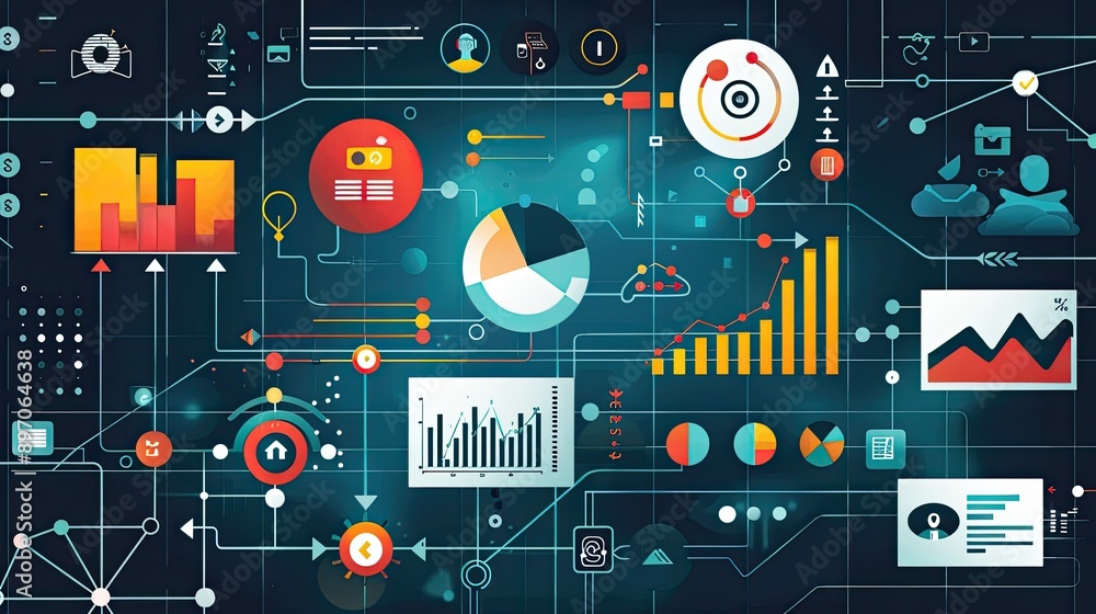 Abstract concept of digital marketing with icons and charts Abstract concept of digital marketing with icons and charts