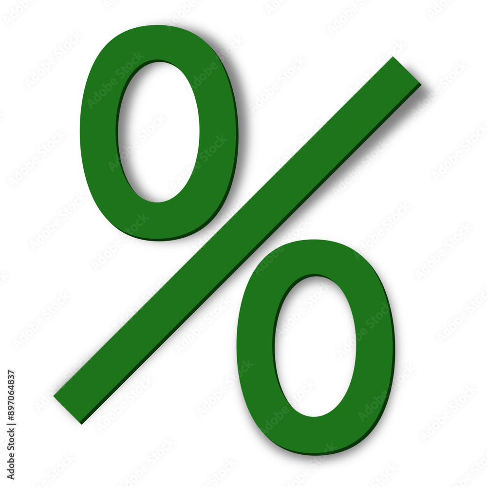 Green Percent Sign with Shadow Effect, Isolated on White Green Percent Sign with Shadow Effect, Isolated on White