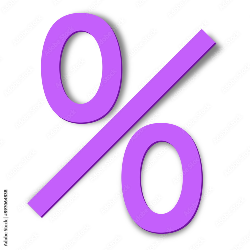 Purple Percent Sign with Shadow Effect, Isolated on White Purple Percent Sign with Shadow Effect, Isolated on White