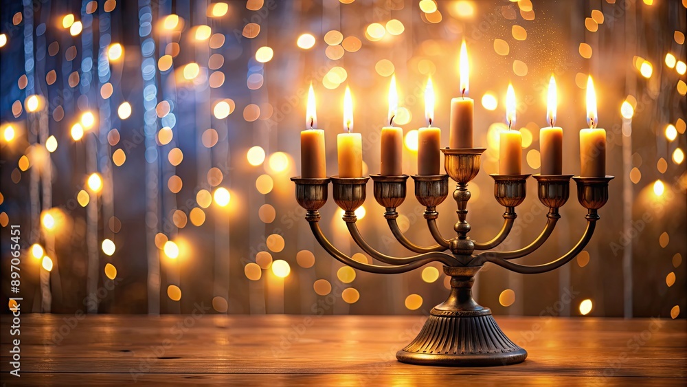 Kinara with illuminated candles against soft focus background, kinara, candles, illuminated, soft focus Kinara with illuminated candles against soft focus background, kinara, candles, illuminated, soft focus