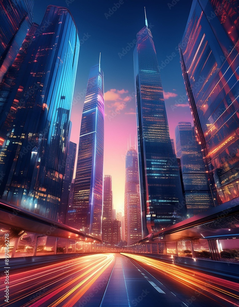 The elegant and dynamic look of modern urban architecture with skyscrapers and office buildings The elegant and dynamic look of modern urban architecture with skyscrapers and office buildings