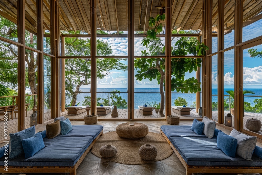 Fototapeta premium Modern Luxurious Villa with Panoramic Ocean View
