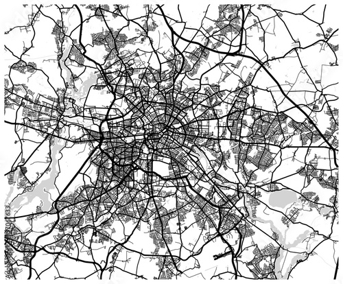 Simple black and white map of the road network of Berlin, Germany. Generated with openstreetmap data. photo