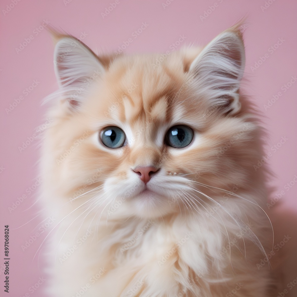 Cute fluffy cat on pink background Cute fluffy cat on pink background
