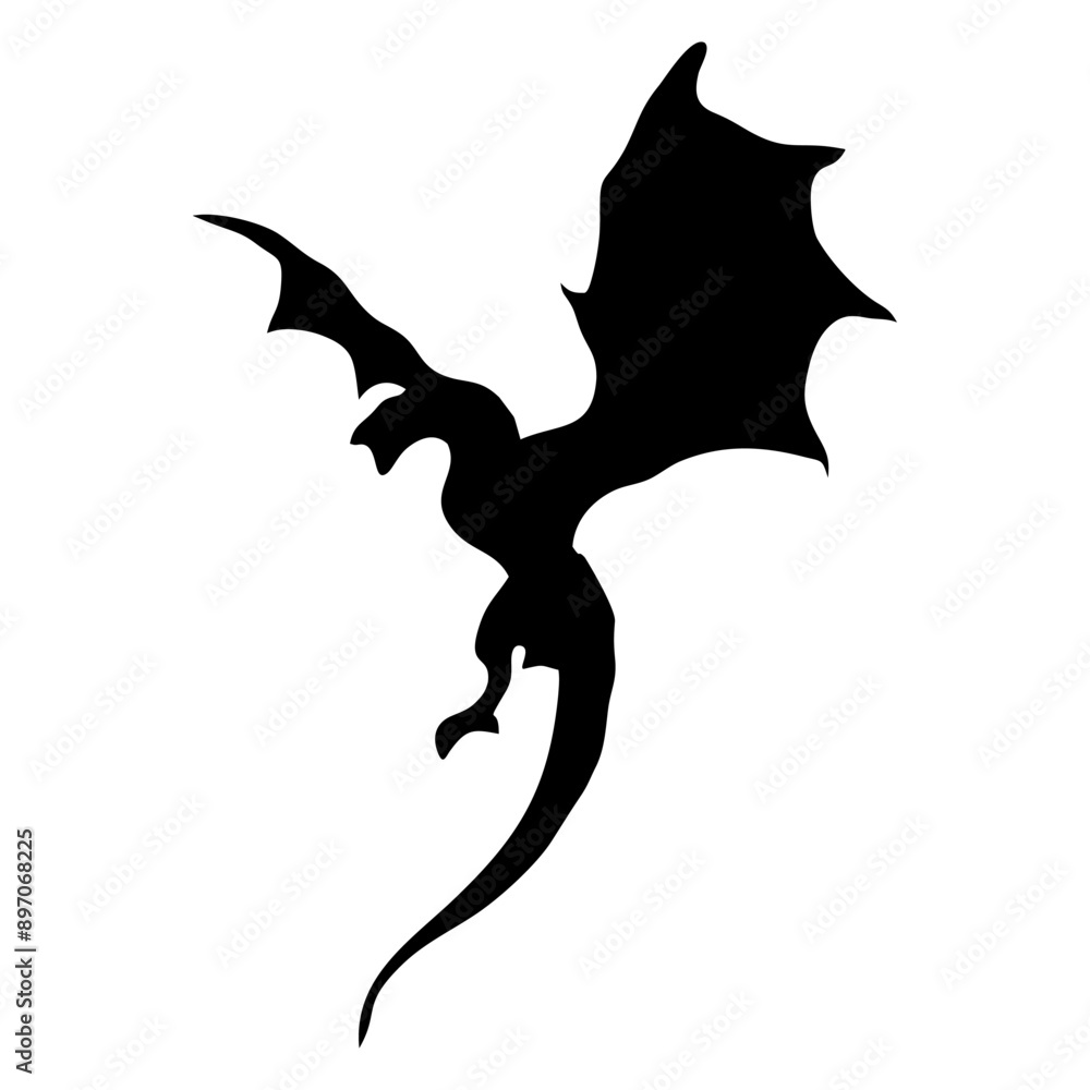 Fototapeta premium silhouette or illustration of a flying winged dragon