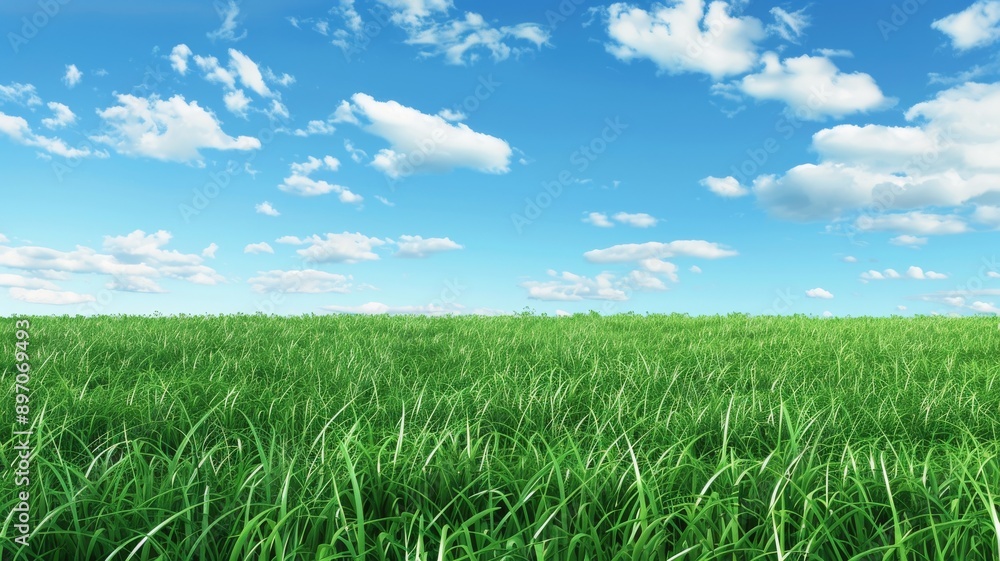 Abstract background with Beautiful grass meadow landscape with a blue sky and white clouds. Summer theme Abstract background with Beautiful grass meadow landscape with a blue sky and white clouds. Summer theme