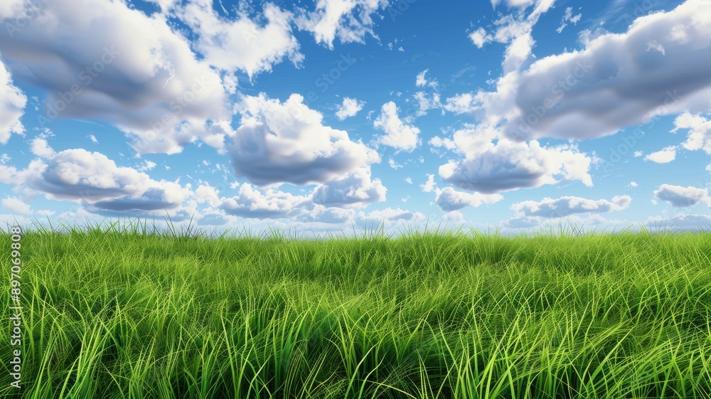 Abstract background with Beautiful grass meadow landscape with a blue sky and white clouds. Summer theme Abstract background with Beautiful grass meadow landscape with a blue sky and white clouds. Summer theme
