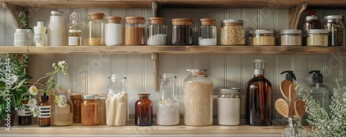 Wallpaper Mural Close-up of natural cleaning supplies organized in a zero-waste pantry detailed textures and precision Torontodigital.ca