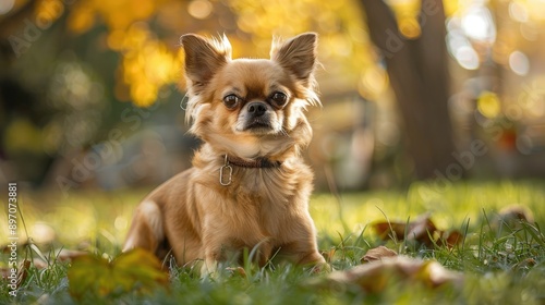 Small mixed breed canine in a backyard