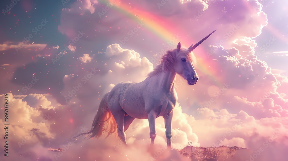 Dreamy  unicorn under a rainbow, for a touch of magic and wonder