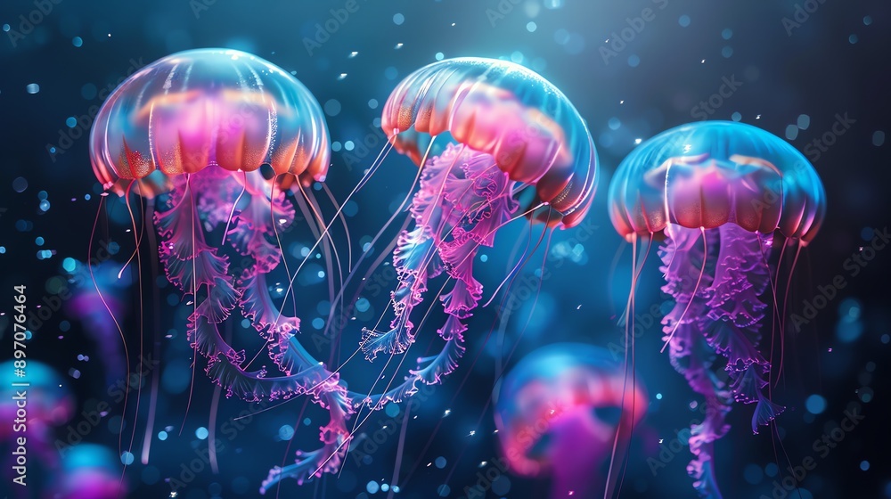 Naklejka premium Ethereal jellyfish, for creating an otherworldly aquatic ambiance