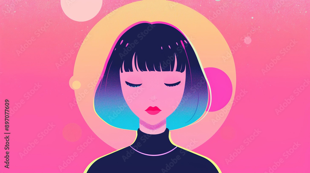Stylish illustration with a beautiful Korean girl on an abstract background Stylish illustration with a beautiful Korean girl on an abstract background