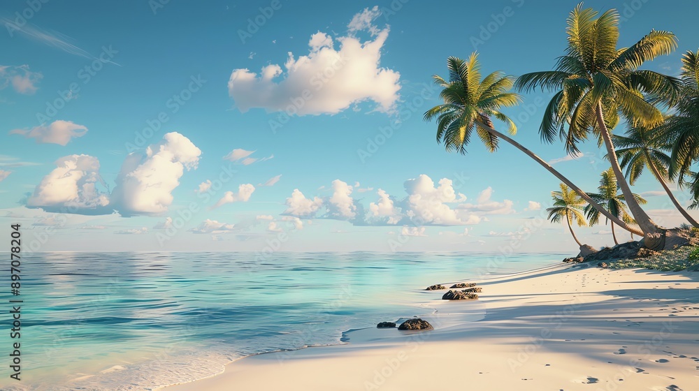 Fototapeta premium Serene beach scene with palm trees, for a peaceful coastal retreat