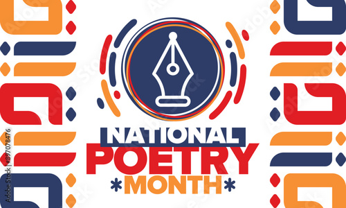 National Poetry Month in April. Poster with handwritten lettering. Poetry Festival in the United States and Canada. Literary events and celebration. Greeting card, invitation, banner or background