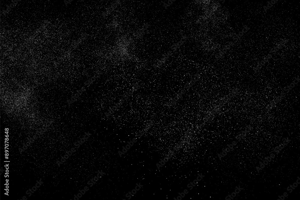 Snow falling effect overlay. White snowfall isolated on black background. Snowy blizzard. Rain drops. Abstract water pattern texture. Vector illustration, EPS 10.