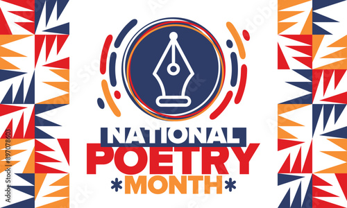 National Poetry Month in April. Poster with handwritten lettering. Poetry Festival in the United States and Canada. Literary events and celebration. Greeting card, invitation, banner or background