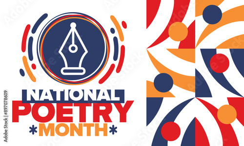 National Poetry Month in April. Poster with handwritten lettering. Poetry Festival in the United States and Canada. Literary events and celebration. Greeting card, invitation, banner or background