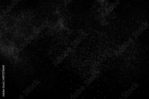 Obraz na płótnie Snow falling effect overlay. White snowfall isolated on black background. Snowy blizzard. Rain drops. Abstract water pattern texture. Vector illustration, EPS 10. w salonie