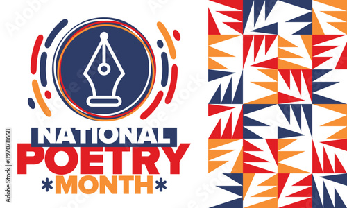 National Poetry Month in April. Poster with handwritten lettering. Poetry Festival in the United States and Canada. Literary events and celebration. Greeting card, invitation, banner or background