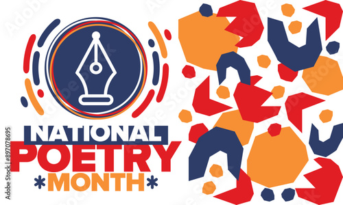 National Poetry Month in April. Poster with handwritten lettering. Poetry Festival in the United States and Canada. Literary events and celebration. Greeting card, invitation, banner or background