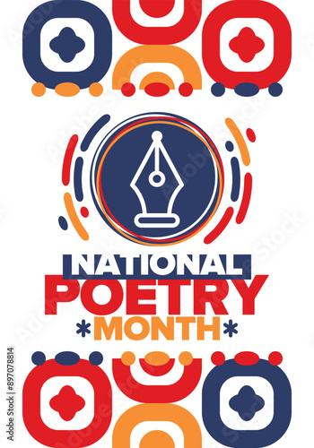National Poetry Month in April. Poster with handwritten lettering. Poetry Festival in the United States and Canada. Literary events and celebration. Greeting card, invitation, banner or background