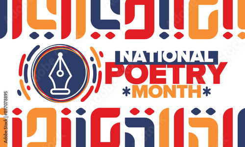 National Poetry Month in April. Poster with handwritten lettering. Poetry Festival in the United States and Canada. Literary events and celebration. Greeting card, invitation, banner or background