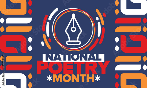 National Poetry Month in April. Poster with handwritten lettering. Poetry Festival in the United States and Canada. Literary events and celebration. Greeting card, invitation, banner or background