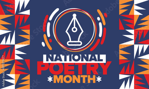National Poetry Month in April. Poster with handwritten lettering. Poetry Festival in the United States and Canada. Literary events and celebration. Greeting card, invitation, banner or background