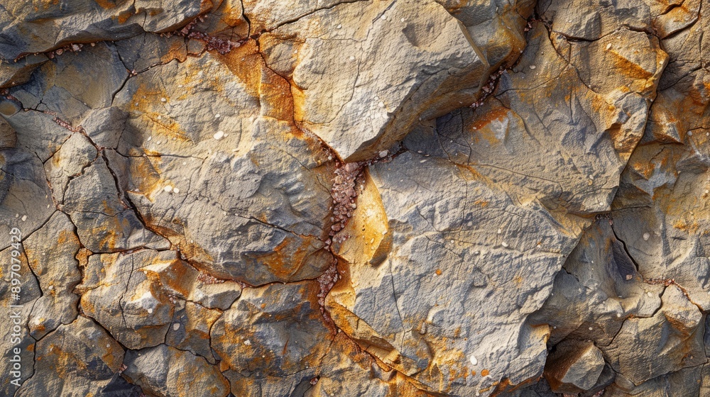 A closeup image showcasing a cracked rock surface adorned with vibrant orange mineral deposits A closeup image showcasing a cracked rock surface adorned with vibrant orange mineral deposits