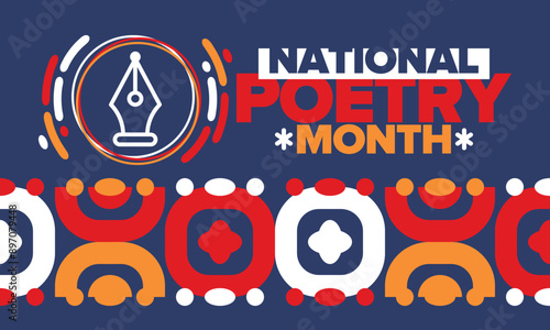 National Poetry Month in April. Poster with handwritten lettering. Poetry Festival in the United States and Canada. Literary events and celebration. Greeting card, invitation, banner or background