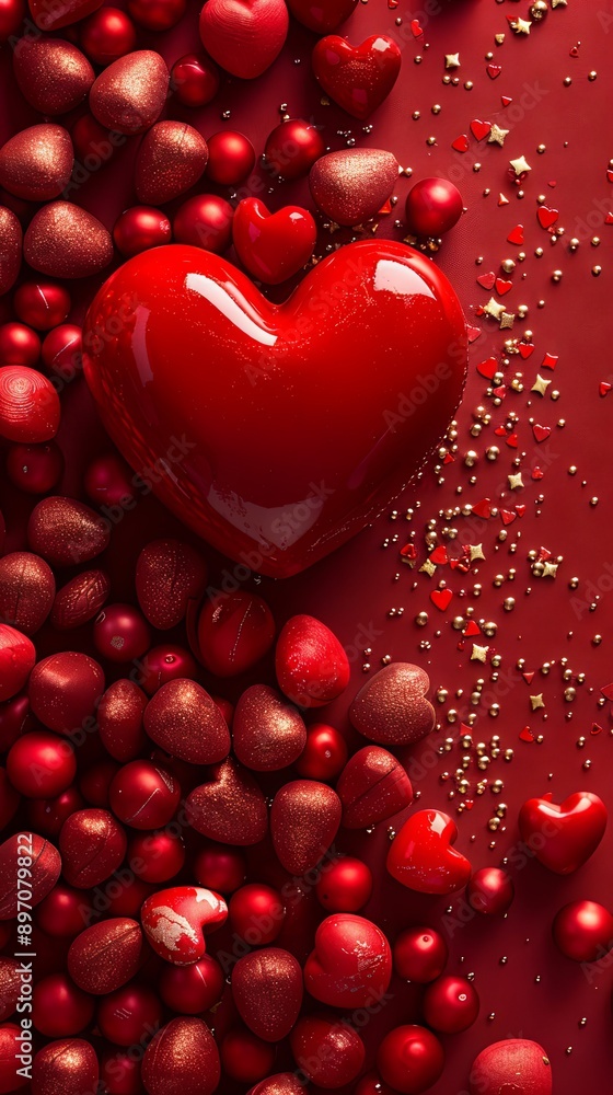 Valentine's Day-themed red heart surrounded by kisses on vibrant backgrounds with copy space image Valentine's Day-themed red heart surrounded by kisses on vibrant backgrounds with copy space image