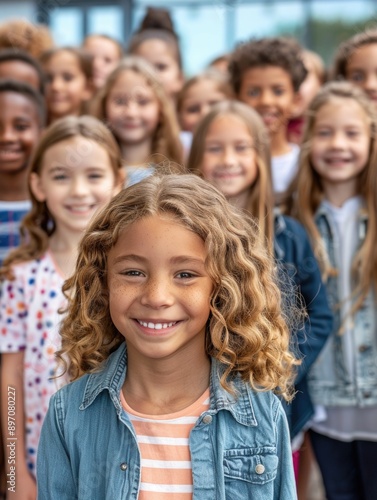 A group of young children standing in line or together, great for illustration and educational purposes