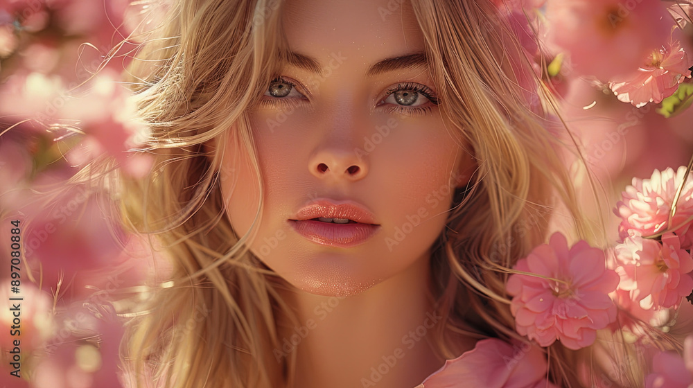 bueatful girl radiant Eyes Amidst Pink Blossoms, A Tender Moment Captured bueatful girl radiant Eyes Amidst Pink Blossoms, A Tender Moment Captured