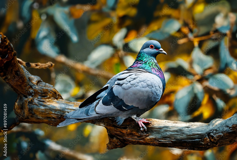 Fototapeta premium Pigeon bird sitting on the branch of a tree