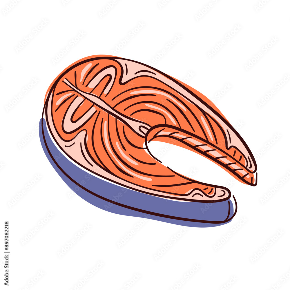 Salmon steak in flat style for restaurant menu. Slice of fish. Vector illustration isolated on a white background Salmon steak in flat style for restaurant menu. Slice of fish. Vector illustration isolated on a white background