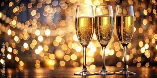 Elegant sparkling wine glasses close-up with bokeh background, perfect for fine dining and celebrations, sparkling wine