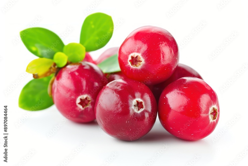 Cranberries with leaves isolated on white background Cranberries with leaves isolated on white background