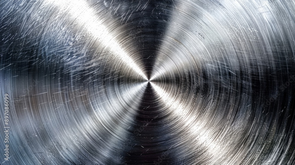 An upclose view capturing the intricate details of a circular brushed stainless steel surface, reflecting light beautifully An upclose view capturing the intricate details of a circular brushed stainless steel surface, reflecting light beautifully
