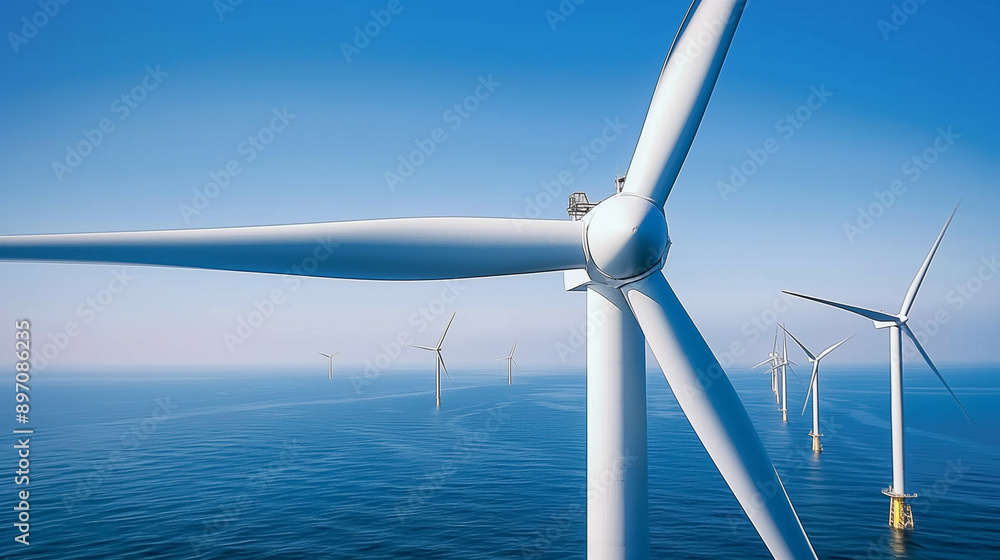 several wind turbines against a blue sky to generate state-supported renewable energy several wind turbines against a blue sky to generate state-supported renewable energy