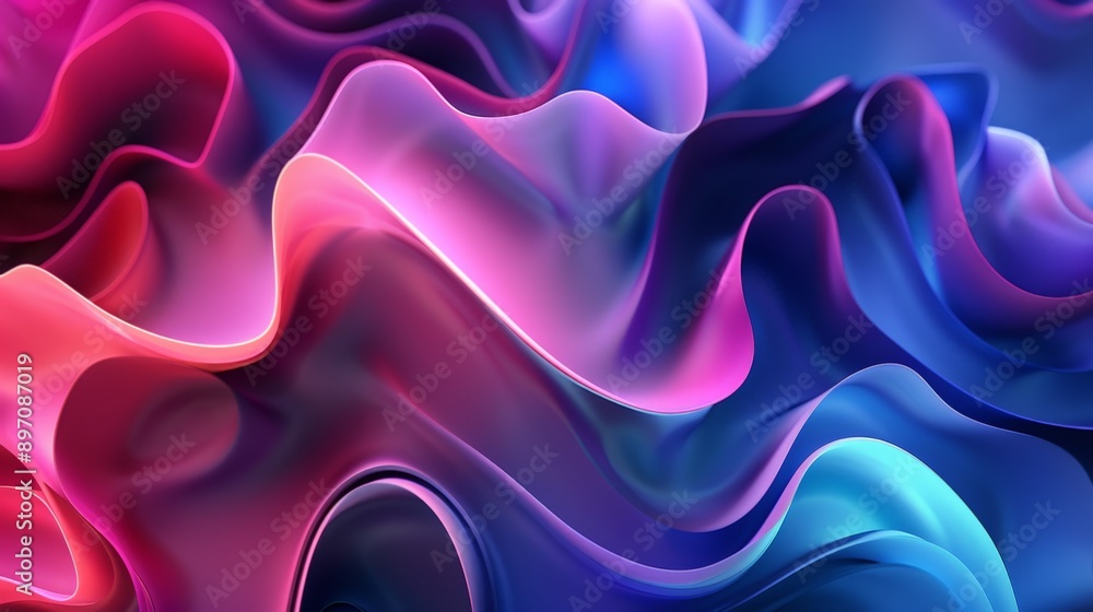 Obraz premium Vibrant flowing waves and elegant gradients infuse a modern design with dynamic energy and luxury. Ideal for stylish graphics and digital art projects