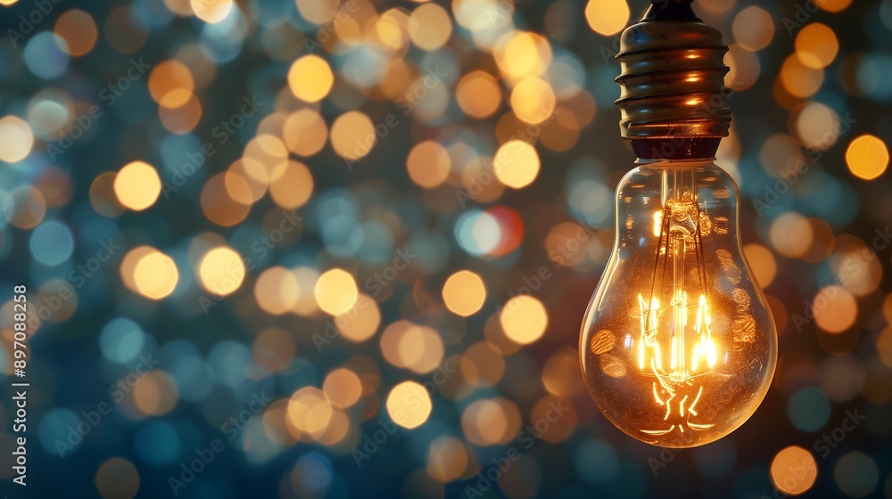 Illuminated Light Bulb with Bokeh Background Illuminated Light Bulb with Bokeh Background