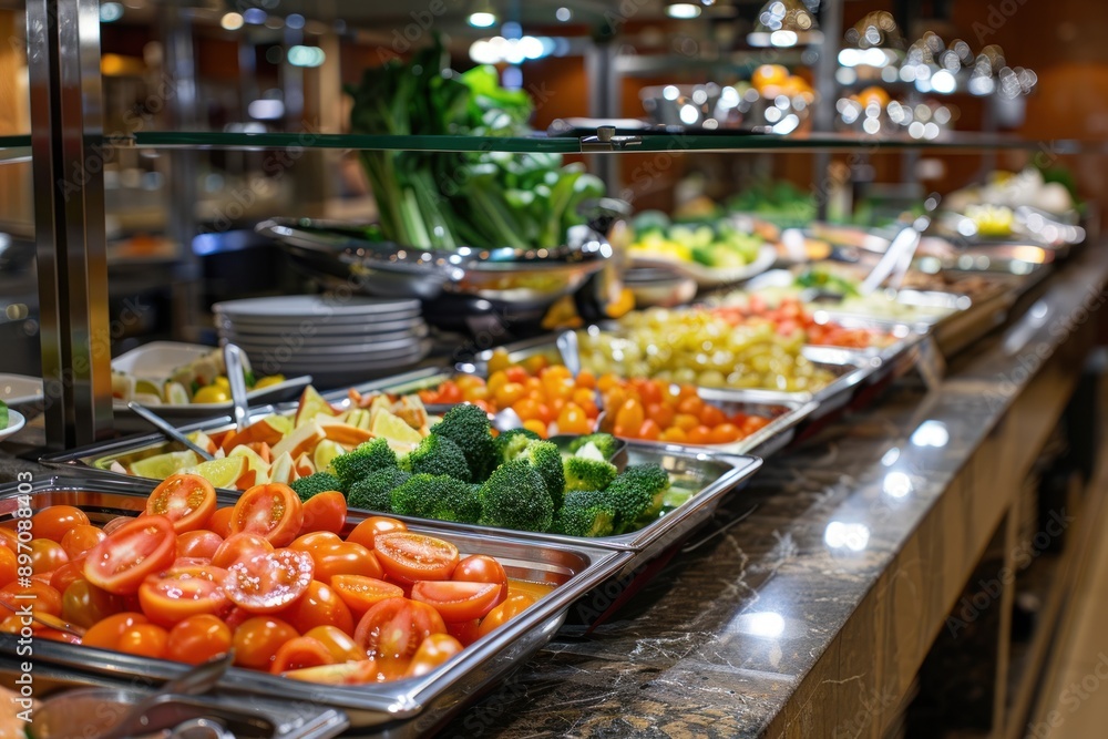 food assortment at buffet with self-service food assortment at buffet with self-service